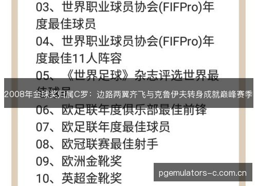 2008年金球奖归属C罗:边路两翼齐飞与克鲁伊夫转身成就巅峰赛季 2008年金球奖归属C罗:边路两翼齐飞与克鲁伊夫转身成就巅峰赛季